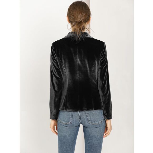 Women's Coat Solid Shawl Collar 1 Button Velvet Blazer Black - Picture 5 of 6